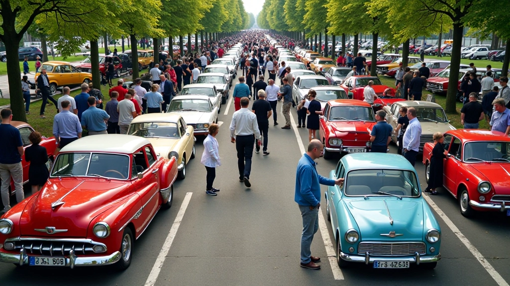 Retro paroda Vilniuje, šimtai žmonių apžiūrinėja klasikinius automobilius saulėtoje dienoje